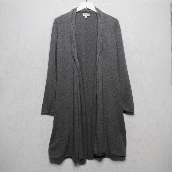 NEIMAN MARCUS Cashmere Longline Tunic Cardigan Sweater Braided Collar Gray Sz M - Picture 1 of 9